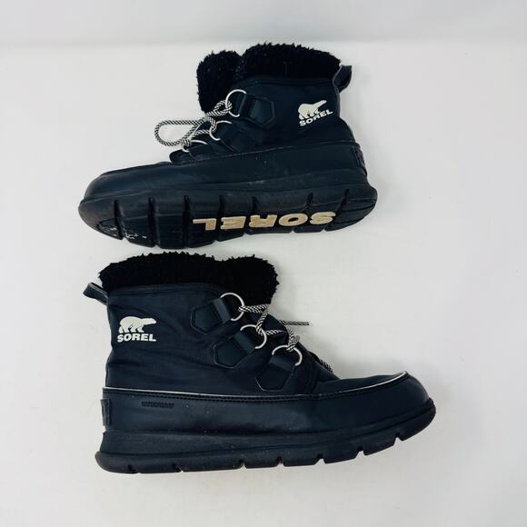 Sorel Black Winter Snow Boots Size 7.5 Lace Up Faux Fur Lined Waterproof - Picture 12 of 14